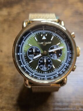 Chase Durer Gold Mesh Strap Chronograph Watch with Olive Green Dial